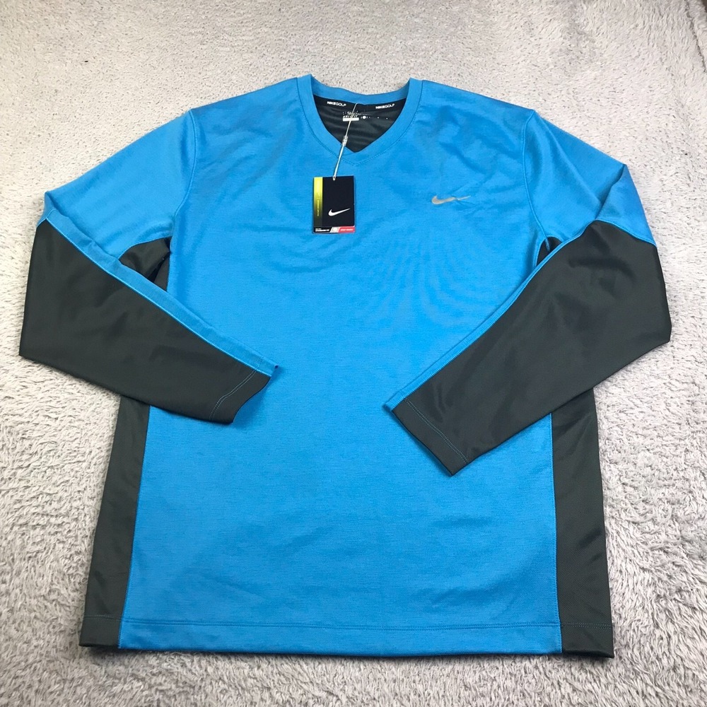 Nike Golf Wool Tech Pullover Mens L Blue V Neck Performance Sweater NEW NWT